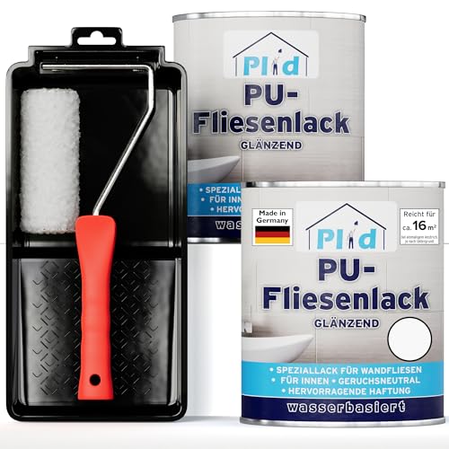 Plid® Fliesenfarbe Badezimmer & Küche [FEUCHTIGKEITSBESTÄNDIG]- Fliesenlack Weiß 1,5l fürs Bad - Fliesen neu streichen & lackieren im Innenbereich - 3in1 Fliesen Farbe Lack - Made in Germany Set von Plid
