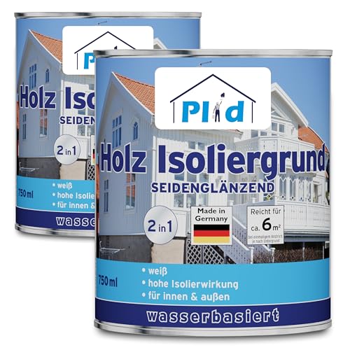 Plid® Holz-Isoliergrund weiß [STARKE ISOLIERWIRKUNG] Sperrgrund für Holzfarbe - Holzgrundierung für Wetterschutzfarbe sperrt Holzinhaltsstoffe ab - überstreichbar mit Wetterschutzfarbe satin 1,5l von Plid