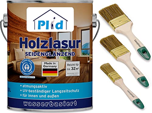 PLID® Holzlasur Innen & Aussen Nussbaum 2,5L - Holzschutzlasur Außen mit UV beständigem Langzeitschutz- Grundierung Holz Außen - Holzschutzgel - Holz Lasur atmungsaktiv - Made in Germany Set von plid