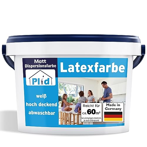 Plid® Latexfarbe Weiß matt - Abwaschbare Farbe Innen für Küche & Badezimmer - Latexfarbe abwaschbar leicht zu reinigen & nicht schlämmend - abwaschbar nicht füllend (10l - matt) von Plid