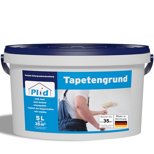 plid® Tapetengrund Weiß matt [5L] - Ideale Untergrundvorbereitung vor dem Tapezieren - Haftgrund Tiefengrund Grundierung Voranstrich Untergrund für Raufasertapete - Made in Germany von plid