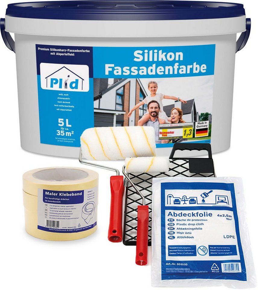 plid Fassadenfarbe Premium Silikon Fassadenfarbe Aussenfarbe Fassadenweiß Anstreichset, Schnelltrocknend von plid