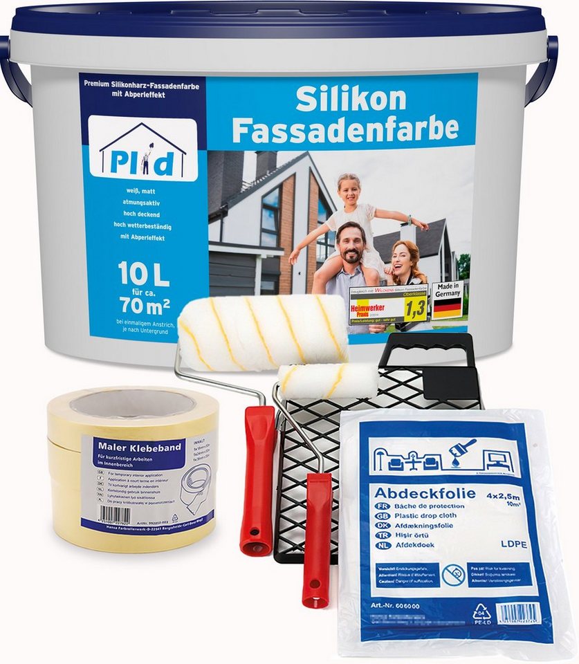 plid Fassadenfarbe Premium Silikon Fassadenfarbe Aussenfarbe Fassadenweiß Anstreichset, Schnelltrocknend von plid