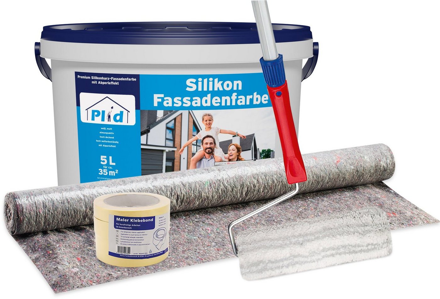 plid Fassadenfarbe Premium Silikon Fassadenfarbe Aussenfarbe Fassadenweiß Anstreichset, Schnelltrocknend von plid