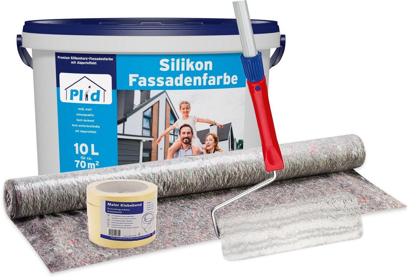 plid Fassadenfarbe Premium Silikon Fassadenfarbe Aussenfarbe Fassadenweiß Anstreichset, Schnelltrocknend von plid