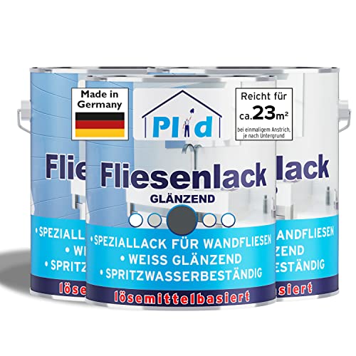 plid® Fliesenfarbe Badezimmer & Küche [FEUCHTIGKEITSBESTÄNDIG] Fliesenlack Anthrazitgrau 2,25l fürs Bad - Fliesen neu streichen & lackieren im Innenbereich - 3in1 Fliesen Farbe Lack - Made in Germany von plid