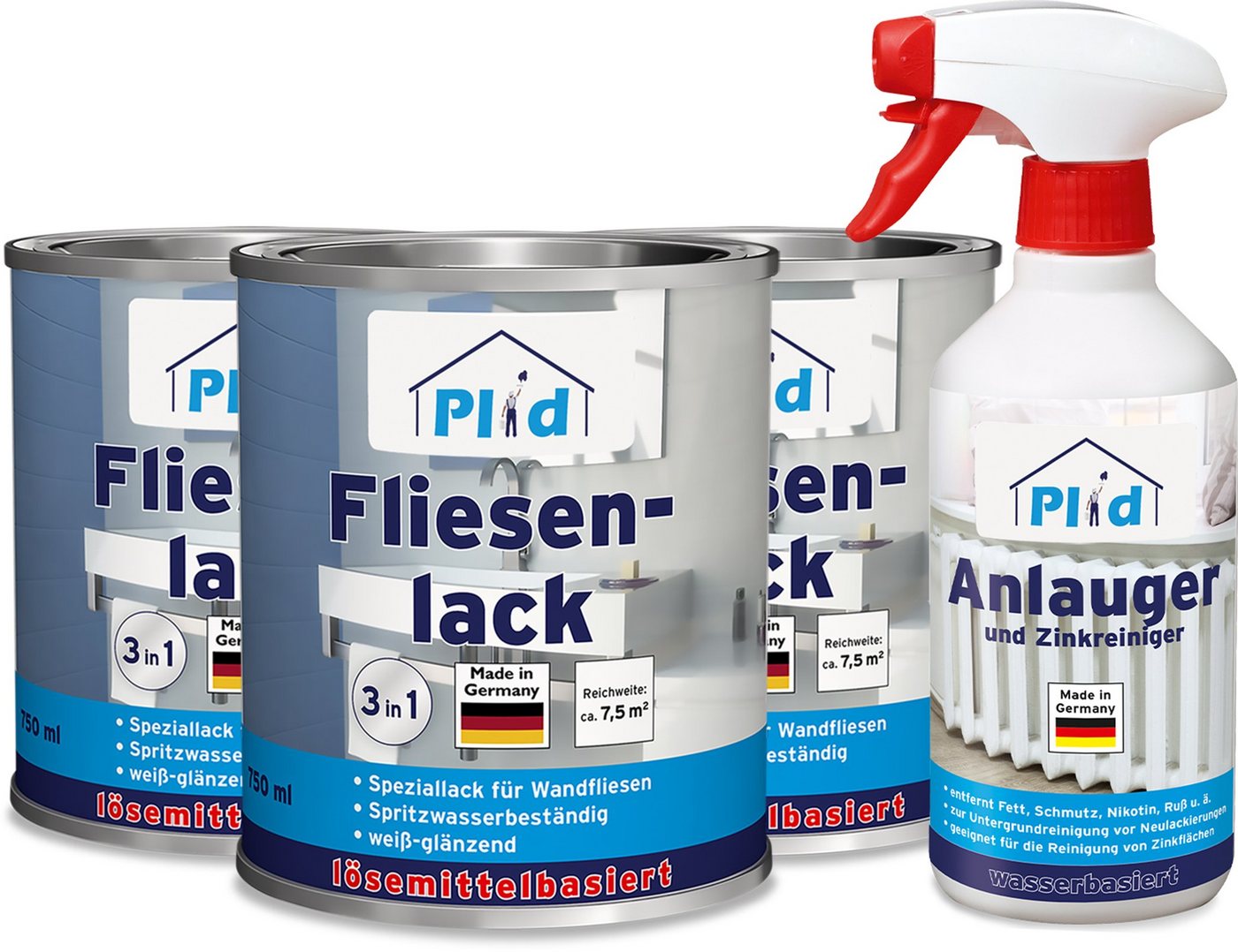 plid Fliesenlack Premium Fliesenlack Fliesen Lack Fliesenfarbe & 0,5l Anlauger, schnelltrocknend, spritzwasserbeständig, verarbeitungsfertig von plid