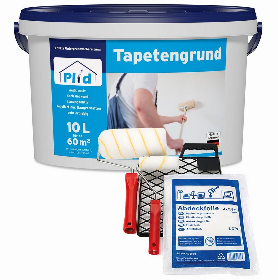 plid Grundierfarbe Premium Tapetengrund Tapetengrundierung Grundierung Set, Schnelltrocknend von plid