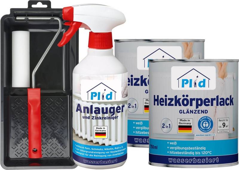 plid Heizkörperlack Premium Heizkörperlack LF Thermolack weiß Glänzend Set, Schnelltrocknend, verarbeitungsfertig von plid