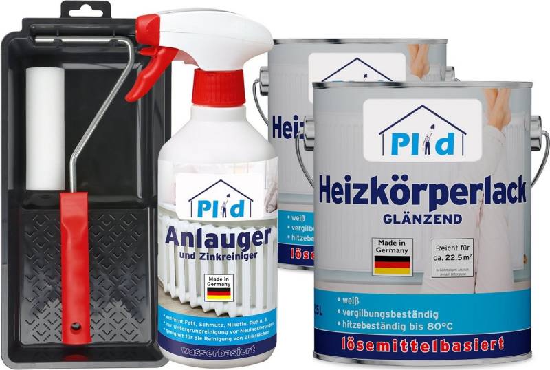 plid Heizkörperlack Premium Heizkörperlack LH Thermolack weiß Glänzend Set, Schnelltrocknend, verarbeitungsfertig von plid
