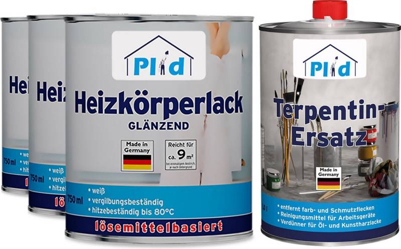 plid Heizkörperlack Premium Heizkörperlack LH Thermolack weiß Glänzend Terpentinersatz, Schnelltrocknend, verarbeitungsfertig von plid