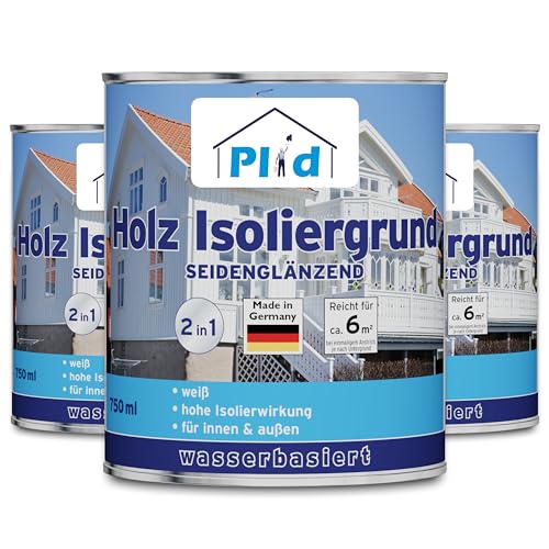 plid® Holz-Isoliergrund weiß [STARKE ISOLIERWIRKUNG] Sperrgrund für Holzfarbe - Holzgrundierung für Wetterschutzfarbe sperrt Holzinhaltsstoffe ab - überstreichbar mit Wetterschutzfarbe satin 2,25l von plid