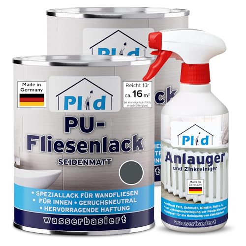 Plid® Fliesenfarbe Badezimmer & Küche [FEUCHTIGKEITSBESTÄNDIG] Fliesenlack Anthrazitgrau 1,5l fürs Bad - Fliesen neu streichen & lackieren im Innenbereich - 3in1 Fliesen Farbe Lack - Made in Germany von Plid