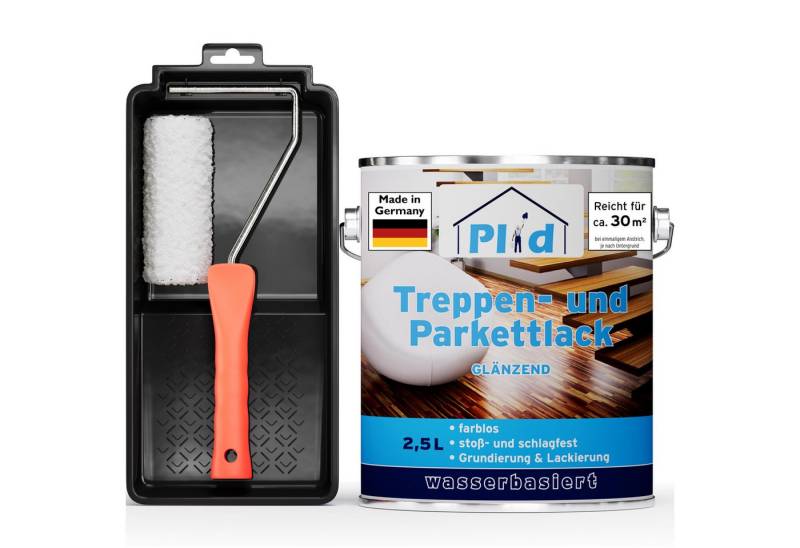 plid Treppen- und Parkettlack Premium Parkettlack Parkettsiegel Klarlack Farblos Set, Schnelltrocknend von plid