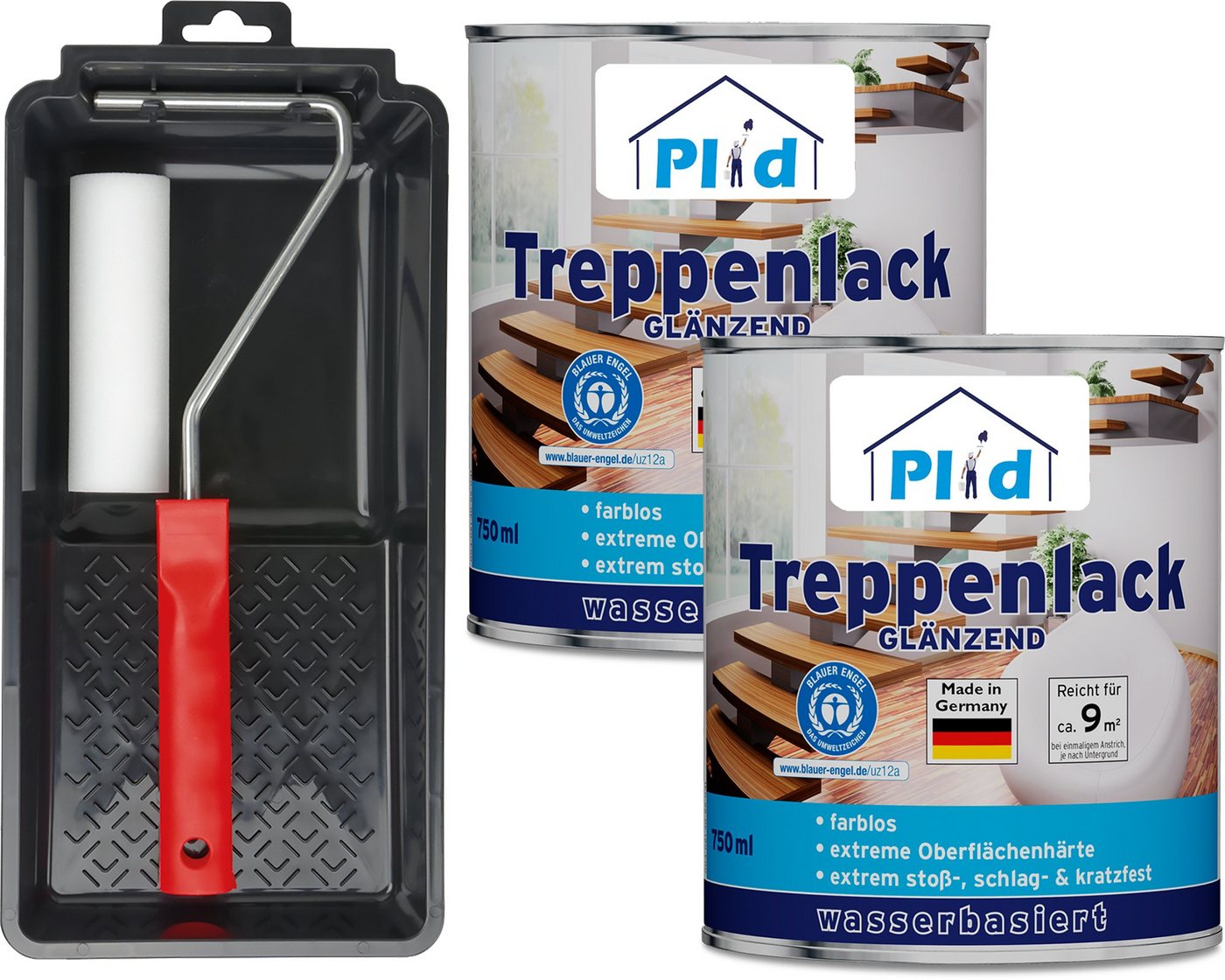 plid Treppen- und Parkettlack Premium Treppenlack Treppensiegel Klarlack Holzsiegel Set, Schnelltrocknend von plid