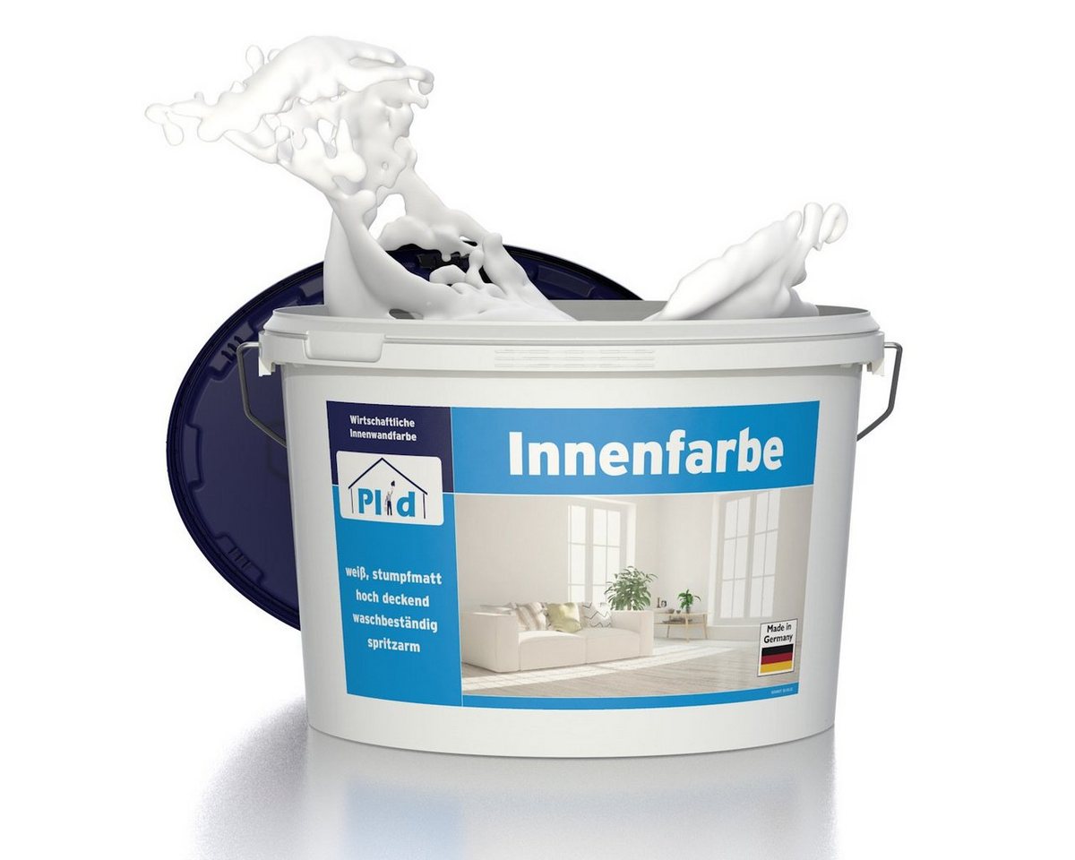 plid Wand- und Deckenfarbe Innenfarbe Wandfarbe Deckenfarbe Profi Farbe spritzarm hohe Deckkraft, schnelltrocknend, spritzarm, verarbeitungsfertig von plid