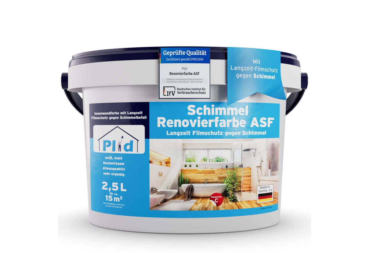 plid Wandfarbe Renovierfarbe ASF Weiß, 2,5l für ca. 15m² alle Wände, Schimmelschutzfarbe Hohe Deckkraft plid Wandfarbe Renovierfarbe ASF Weiß, 2,5l für ca. 15m² alle Wände, Schimmelschutzfarbe Hohe Deckkraft von plid
