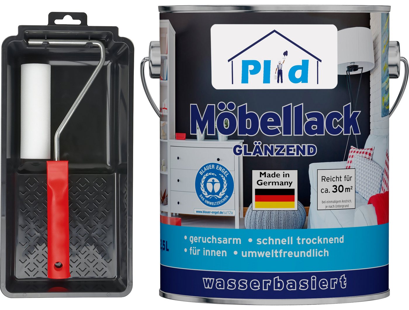 plid Weißlack Premium Möbellack Weisslack Türenlack Holzlack Lackierset, Schnelltrocknend, verarbeitungsfertig von plid