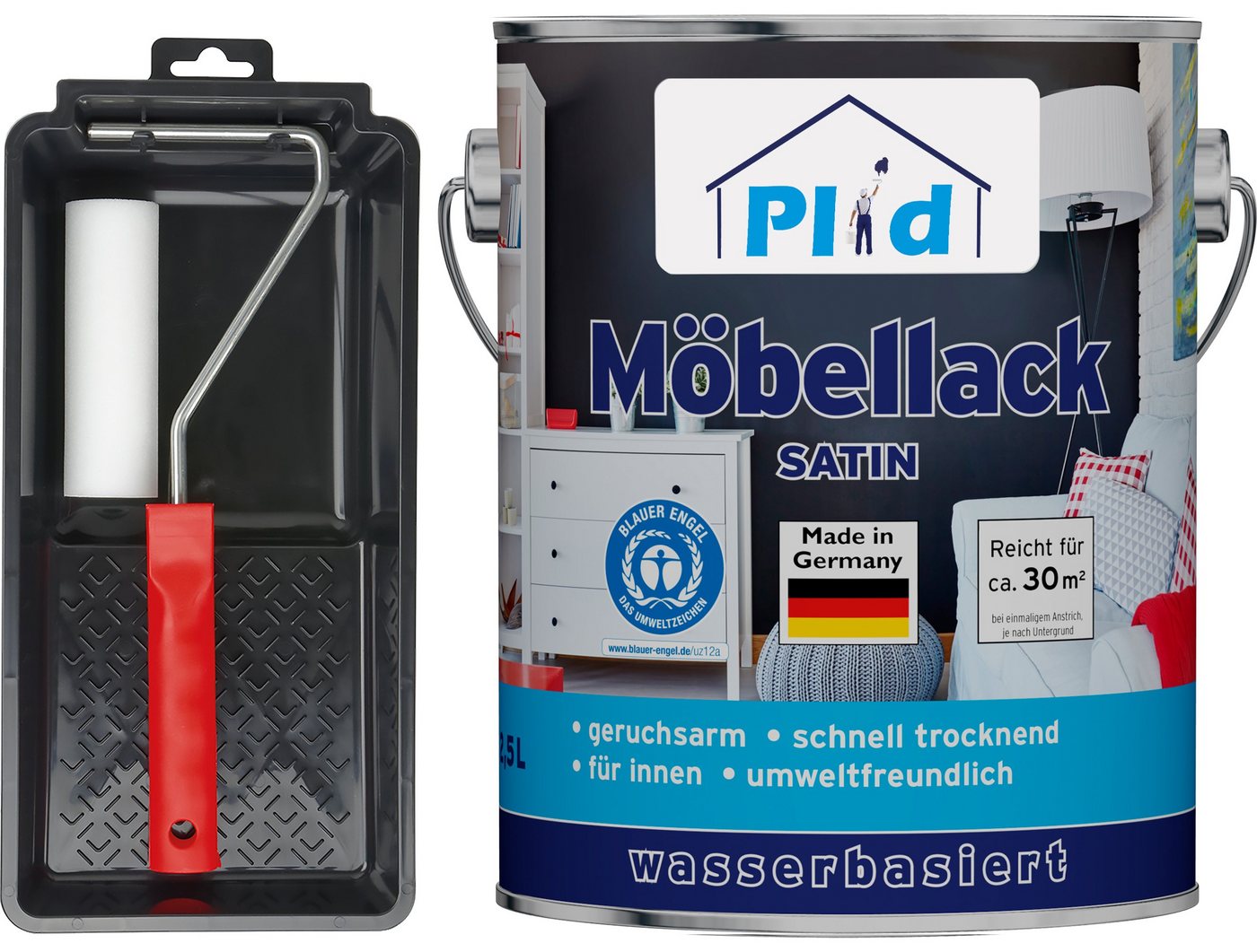 plid Weißlack Premium Möbellack Weisslack Türenlack Holzlack Lackierset, Schnelltrocknend, verarbeitungsfertig von plid