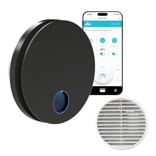 plikc - WIFI Wandabsauger mit axialer Absaugung Serie Ario W mit Feuchtigkeitssensor und Timer - 100% Made in Italy + Wandgitter (Gold Ø 118, Schwarz) von plikc