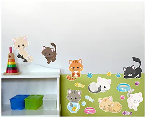 Samunshi® 19x Wandtattoo Süße Katzen Set Wandbilder Kinderzimmer Deko Junge Wandtattoo Kinderzimmer Mädchen Wandsticker Kinderzimmer 2x 16x26cm von Samunshi