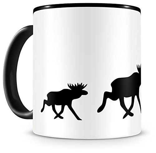 Samunshi® Elchkarawane Elch Tasse Kaffeetasse Teetasse Kaffeepott Kaffeebecher Becher H:95mm/D:82mm schwarz von Samunshi