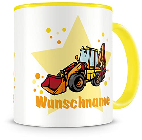 Samunshi® Kindertasse mit Namen Tasse Baggerlader Personalisierte Tasse mit Namen Kinder Kinderbecher mit Namen Kindergarten gelb 300ml von Samunshi