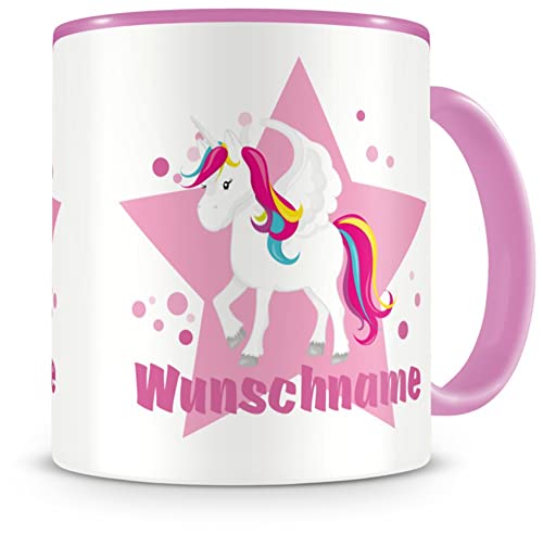 Samunshi® Kindertasse mit Namen Tasse großes Einhorn Personalisierte Tasse mit Namen Kinder Kinderbecher mit Namen Kindergarten rosa 300ml von Samunshi