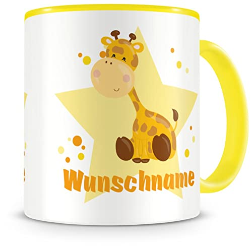 Samunshi® Kindertasse mit Namen Tasse Giraffe Personalisierte Tasse mit Namen Kinder Kinderbecher mit Namen Kindergarten gelb 300ml von Samunshi