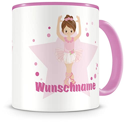 Samunshi® Kindertasse mit Namen Süße Ballerina Tasse Personalisierte Tasse mit Namen Kinder Kinderbecher mit Namen Kindergarten rosa 300ml von Samunshi