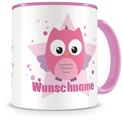 Samunshi® Kindertasse mit Namen Tasse rosa Eule Personalisierte Tasse mit Namen Kinder Kinderbecher mit Namen Kindergarten rosa 300ml von Samunshi