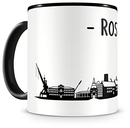 Samunshi® Rostock Skyline Tasse Kaffeetasse Teetasse H:95mm/D:82mm schwarz von Samunshi