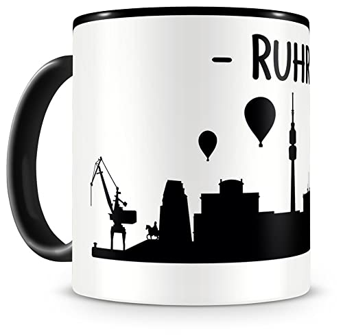 Samunshi® Ruhrpott Skyline Ruhrgebiet Tasse Kaffeetasse Teetasse H:95mm/D:82mm schwarz von Samunshi