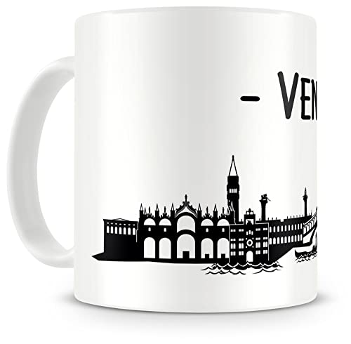 Samunshi® Venedig Skyline Tasse Kaffeetasse Teetasse H:95mm/D:82mm weiß von Samunshi