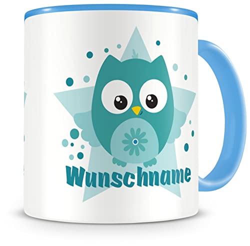 Samunshi® Kindertasse mit Namen Tasse Türkise Baby Eule Personalisierte Tasse mit Namen Kinder Kinderbecher mit Namen Kindergarten blau 300ml von Samunshi