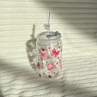 Süßes Erdbeer-Schleifen Trinkglas - 500Ml Glas Mit Strohhalm & Uv Dtf | Zum Sommer Oder Als Geschenk von plottermanusch