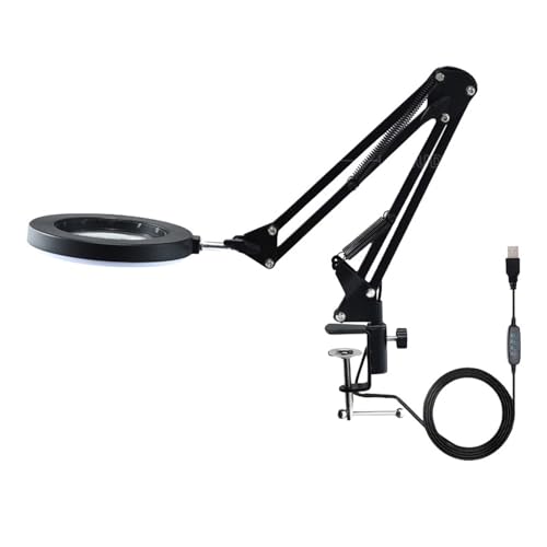 10X Lupe mit LED-Licht Flexible Arm Helligkeit einstellbar 3 Farben Werkbank Licht mit Clip (Schwarz) von plplaaoo