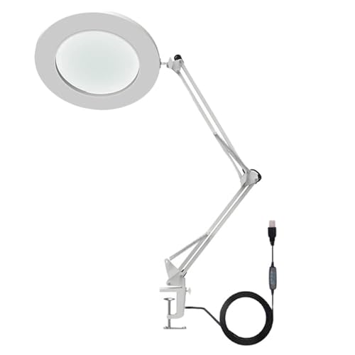 10X Lupe mit LED-Licht Flexible Arm Helligkeit einstellbar 3 Farben Werkbank Licht mit Clip (Weiß) von plplaaoo