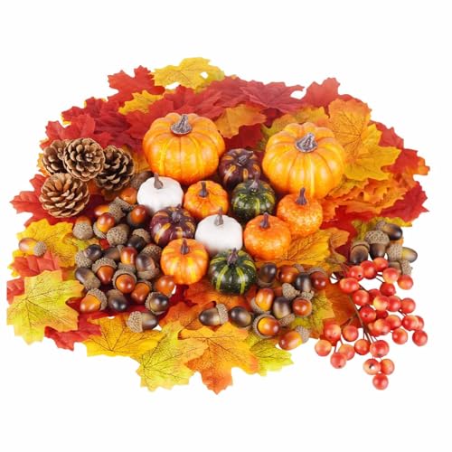 162pcs künstliche Ernte ation Set Set Realistic Maple Leaf Acorn Home Table ation für Festliche Vibe Thanksgiving Herbst 162pcs künstliche Ernte ation Set Set Realistic Maple Leaf Acorn Home Table ation für Festliche Vibe Thanksgiving Herbst von plplaaoo