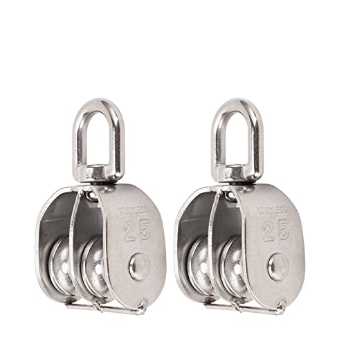 2pcs Doppelriemenscheibe Edelstahl M25 Doppelriemenscheibenblock 150 kg Tragemarge Schwenkriemenscheibe Roller für Camping -Wanderflächenbergsteigergeräteausrüstung von plplaaoo