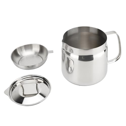 304 Edelstahlölfiltertopf Großkapazität Multipurpose Speckfettbehälter mit feinem Maschensieb zum Frittieren von Küchen- und Speiseöllagerung (1,5 l) von plplaaoo