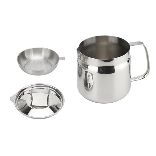 304 Edelstahlölfiltertopf Großkapazität Multipurpose Speckfettbehälter mit feinem Maschensieb zum Frittieren von Küchen- und Speiseöllagerung (2L) von plplaaoo