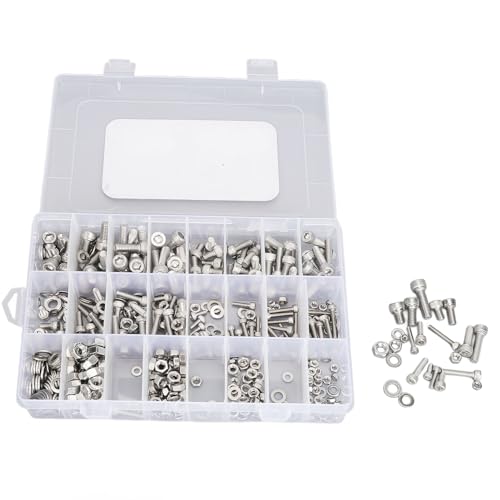 520pcs Bolzen Muttern Sortiment Kit Metrik M3 M4 M5 M6 Sechskantkopf Edelstahlschrauben Flache Unterlegscheiben für Home Garage Autos Reparatur von plplaaoo