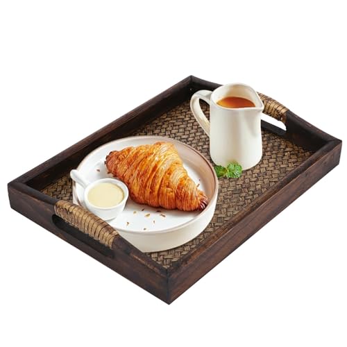 Bambus Serviertablett mit Griffen, Holztablett, Holz Tablett Küchentablett Servierplatte Frühstückstablett für Frühstück, Tee, Couchtisch, Küchen Deko Bett 12.01 * 9.06 * 1.97 inch von plplaaoo