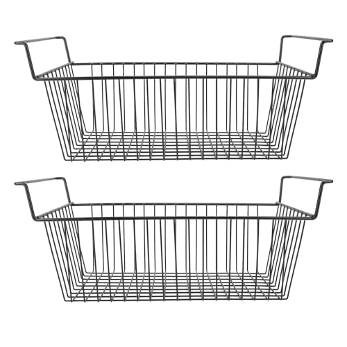 Brust Gefrierschrank Organizer Mülleimer stapelbar tiefen Gefrierkorb Korb Lager Rack Metalldraht Schwarz für Gefrierkühlschränke Schränke Schränke 2 PCS (L49.5 cm x W29cm x H27cm (9 cm Griff)) von plplaaoo