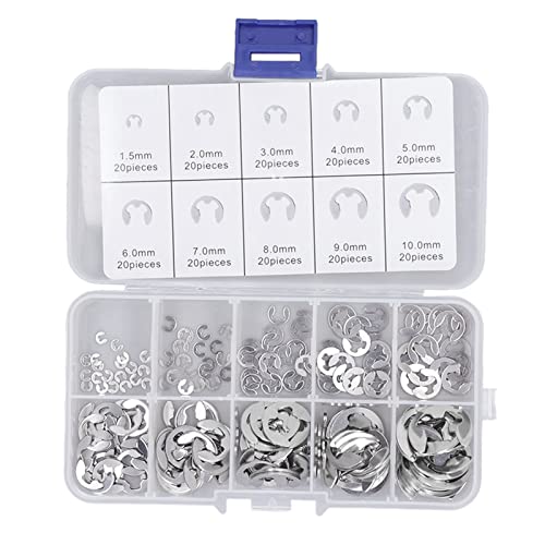 E Clip -Sortiment -Kit Edelstahl Außenstützring -Set hoher Spannungsfestigkeit Circlip für Lager Zahnräder Riemenscheiben 200pcs 10 Größen E Clip -Sortiment -Kit Edelstahl Außenstützring -Set hoher Spannungsfestigkeit Circlip für Lager Zahnräder Riemenscheiben 200pcs 10 Größen von plplaaoo