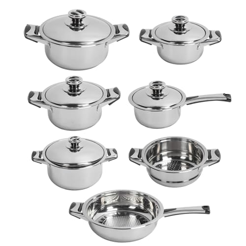 Edelstahl -Kochgeschirrset Premium Uniform Wärme Leitungstöpfe Pfannen Stockpot Dampfnetz Kochkit für Home Kitchen 7 -teilige Set von plplaaoo