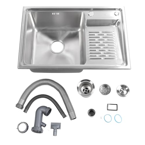Edelstahl Küchenspüle Heavy Duty 304 Top Mount Einschalenbecken mit Waschbrettwaschbecken für Küchenwaschraum 68x45 cm von plplaaoo