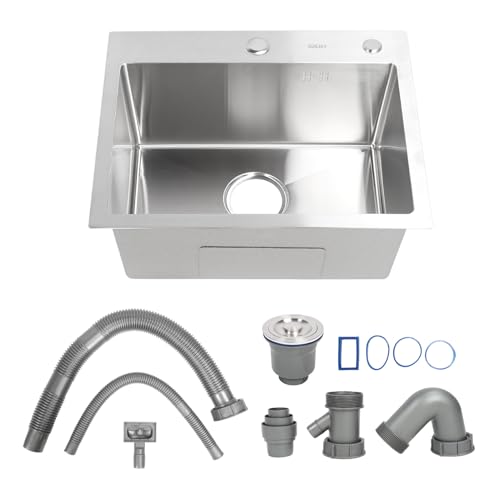 Einbecken-Waschbecken-Set mit Abtropf gestell 304 Edelstahl-Küchen spüle und-schlauch für die Heim küche Gemüse waschen große Größe Embedded Mount Schall dicht Pad Einbecken-Waschbecken-Set mit Abtropf gestell 304 Edelstahl-Küchen spüle und-schlauch für die Heim küche Gemüse waschen große Größe Embedded Mount Schall dicht Pad von plplaaoo