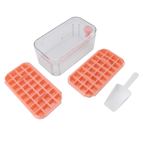 Eiswürfel Tablett einfache Freisetzung großer Kapazität 64 Gitter 2 Schicht Eismacherform mit Deckelschaufel für Cocktail Kaffee Whisky (Rosenate) von plplaaoo